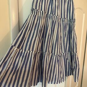 J. Crew Factory Blue and White A-line Midi Skirt